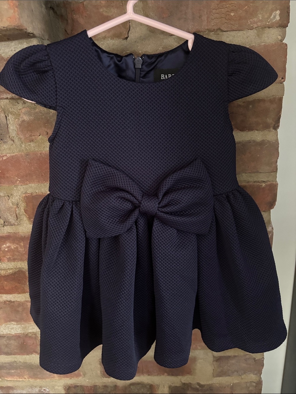 Bardot Girls Navy Blue Textured Bow Formal Dress